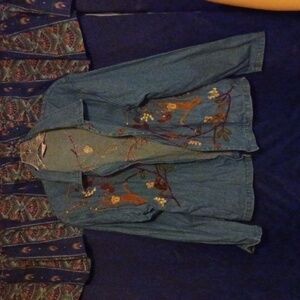 Adorable Stitched Monkey Design Blue Jean Jacket - Small